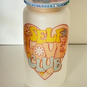 Self Love Club 16oz Frosted Glass Tumbler with Matching Lid